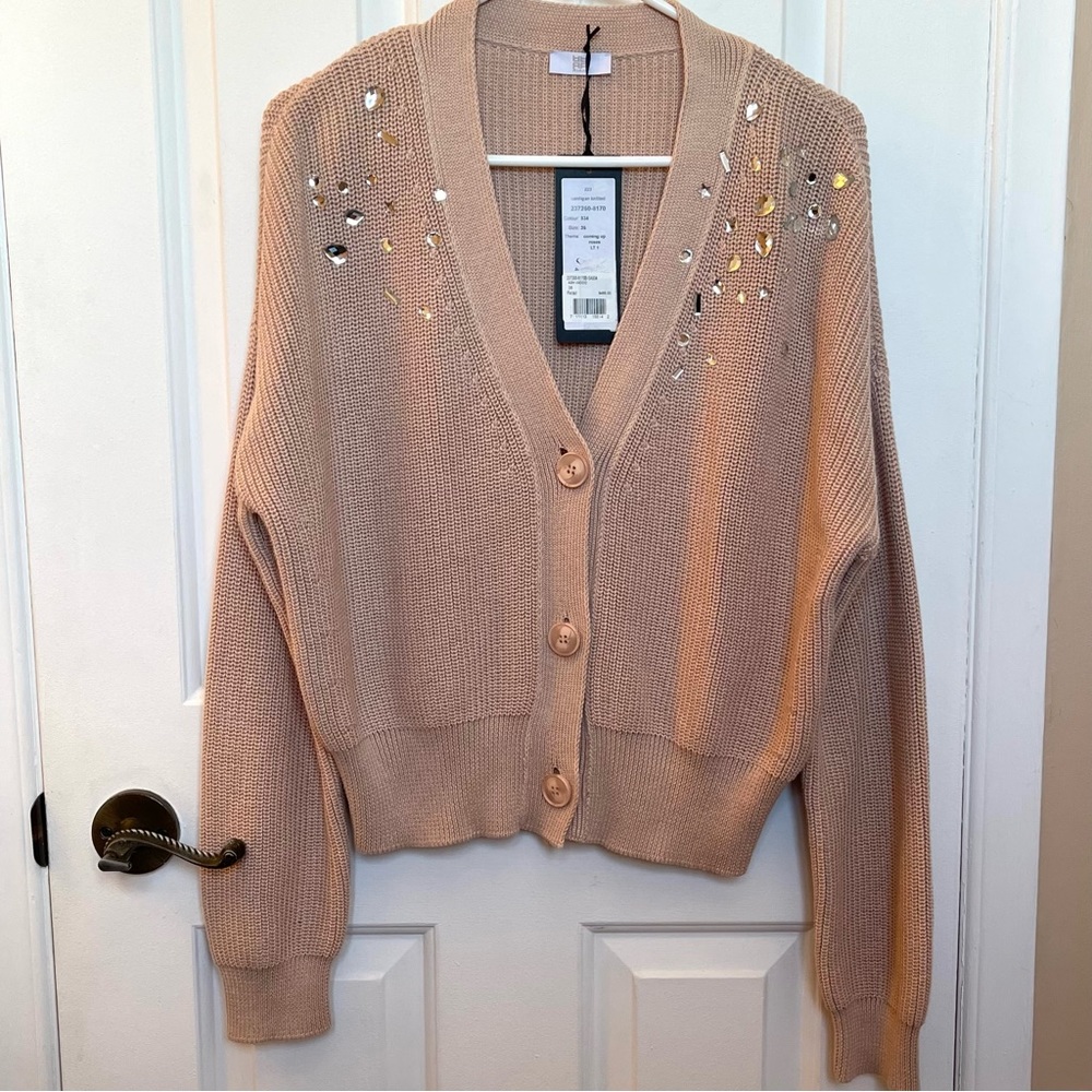 RIANI Crystal Embellished 100% Organic Cotton Heavy Knit Women’s Cardigan